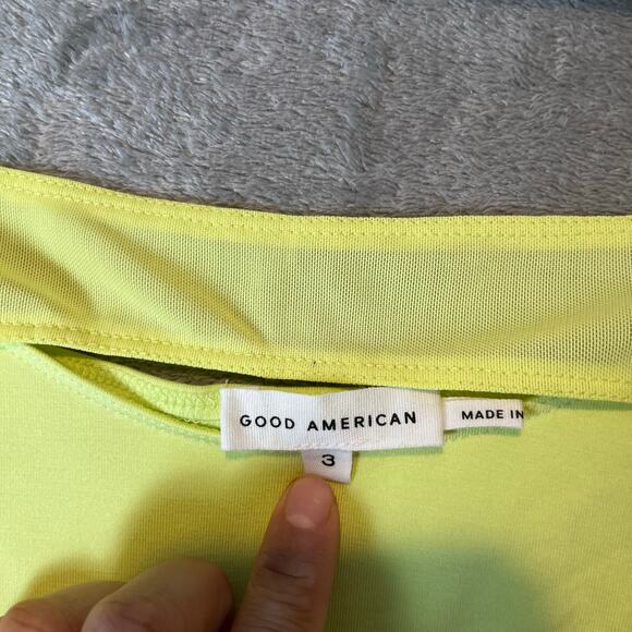 Good‎ American Off Shoulder Cut Out Midi Dress Size 3 Key Lime New Large - Picture 6 of 8
